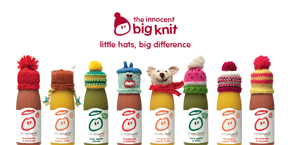 image of Innocent drinks wearing the big knit hats